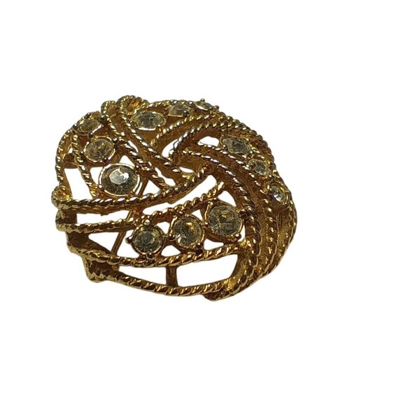 Vintage Gold-Tone Filigree Rhinestone Brooch Pin 1.5" - Picture 3 of 5